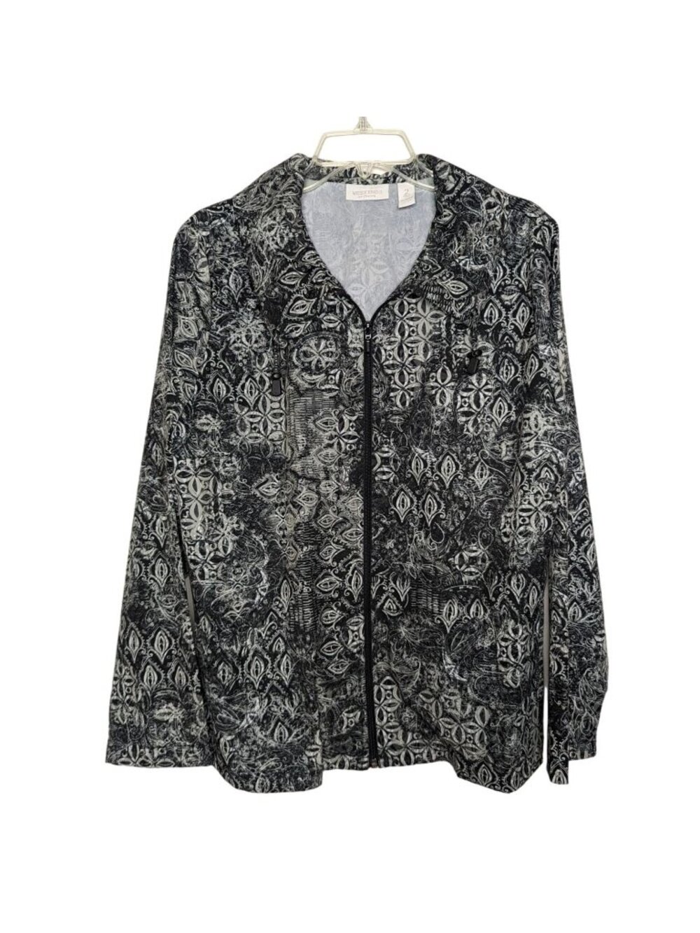 WEEKENDS BY CHICO'S long sleeve zippered front gray lightweight jacket sz 2 sz 1